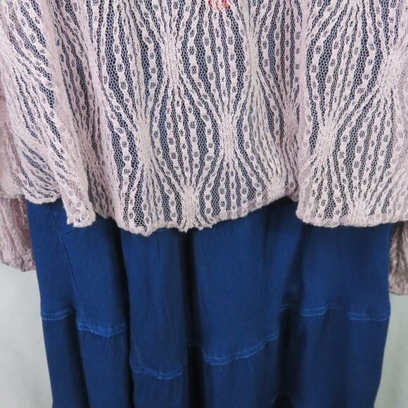 Free People Pink Lace Top Size Medium Peasant Crop Ribbon Tie Sheer Empire LS - Picture 9 of 13